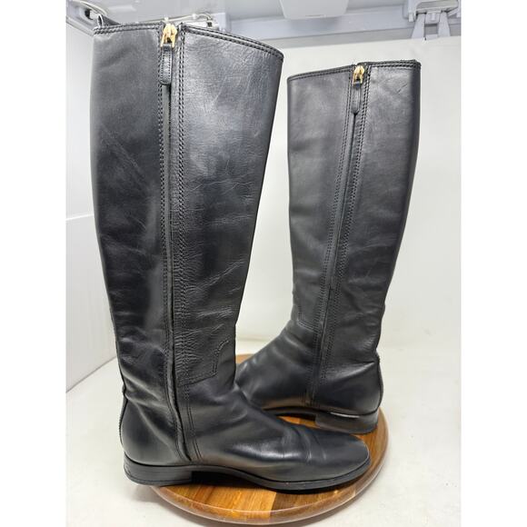 Tory Burch Riding‎ Boots Leather Black Wyatt Buckle Side Zipper Size 38 US 7 - Picture 10 of 10